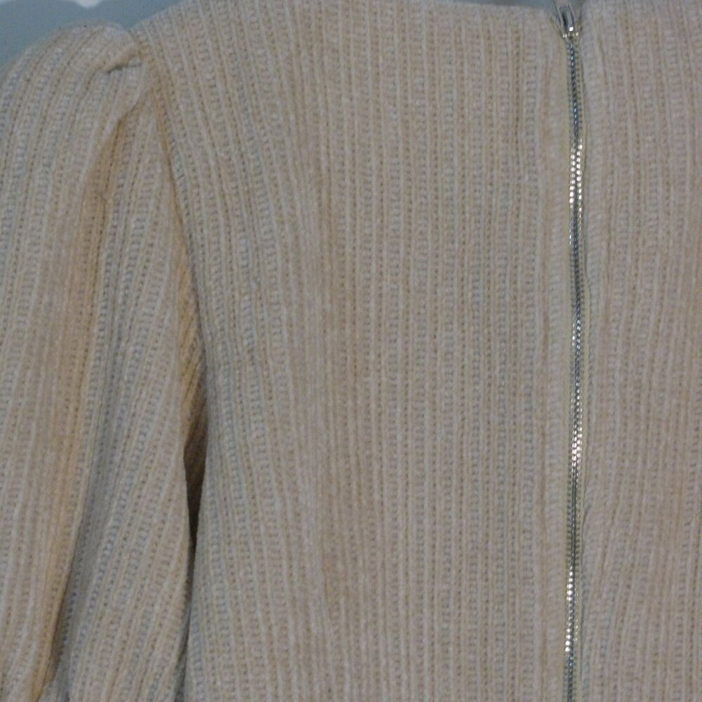 TCEC Crop Chenille Top Small Beige Ribbed Plush Short Top Puff Sleeve - Picture 5 of 5